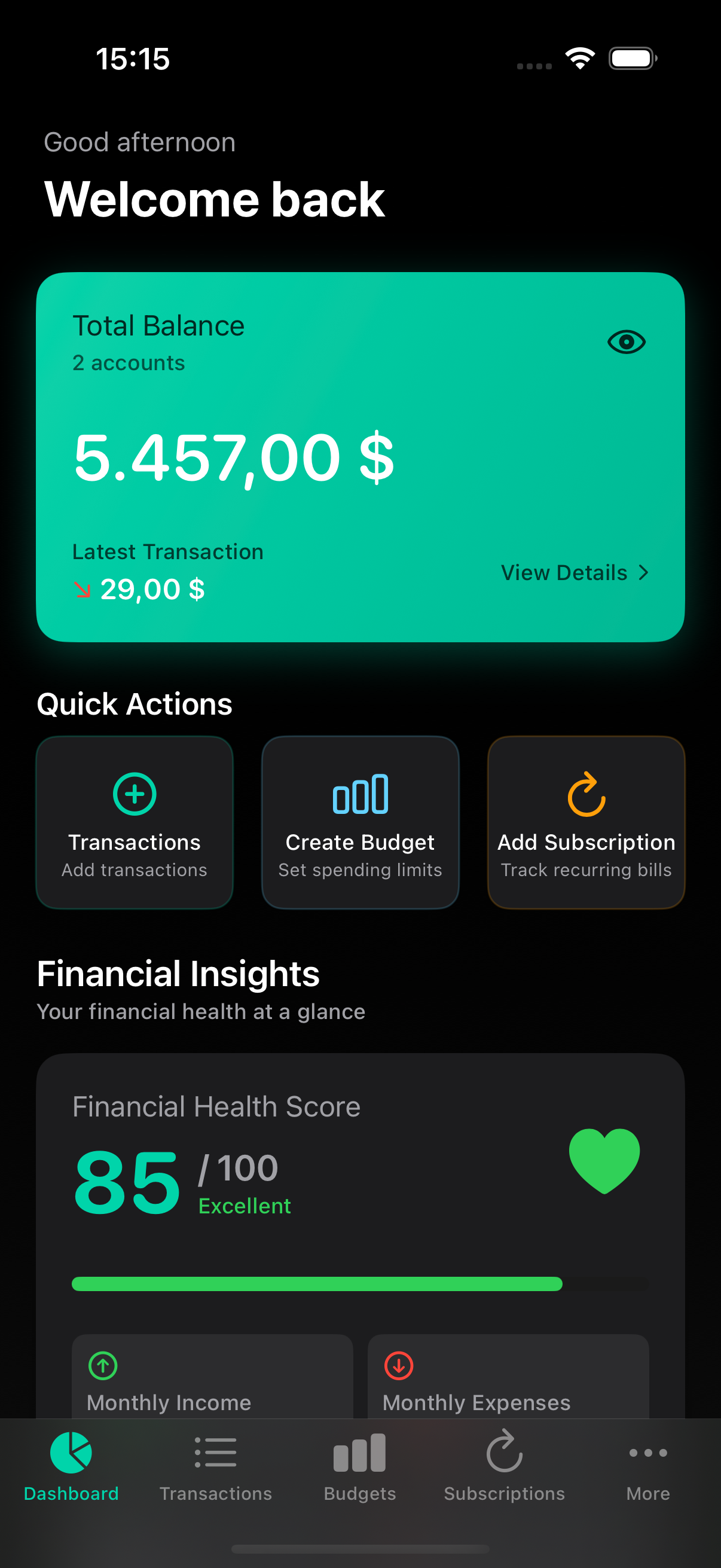 Finora Dashboard
