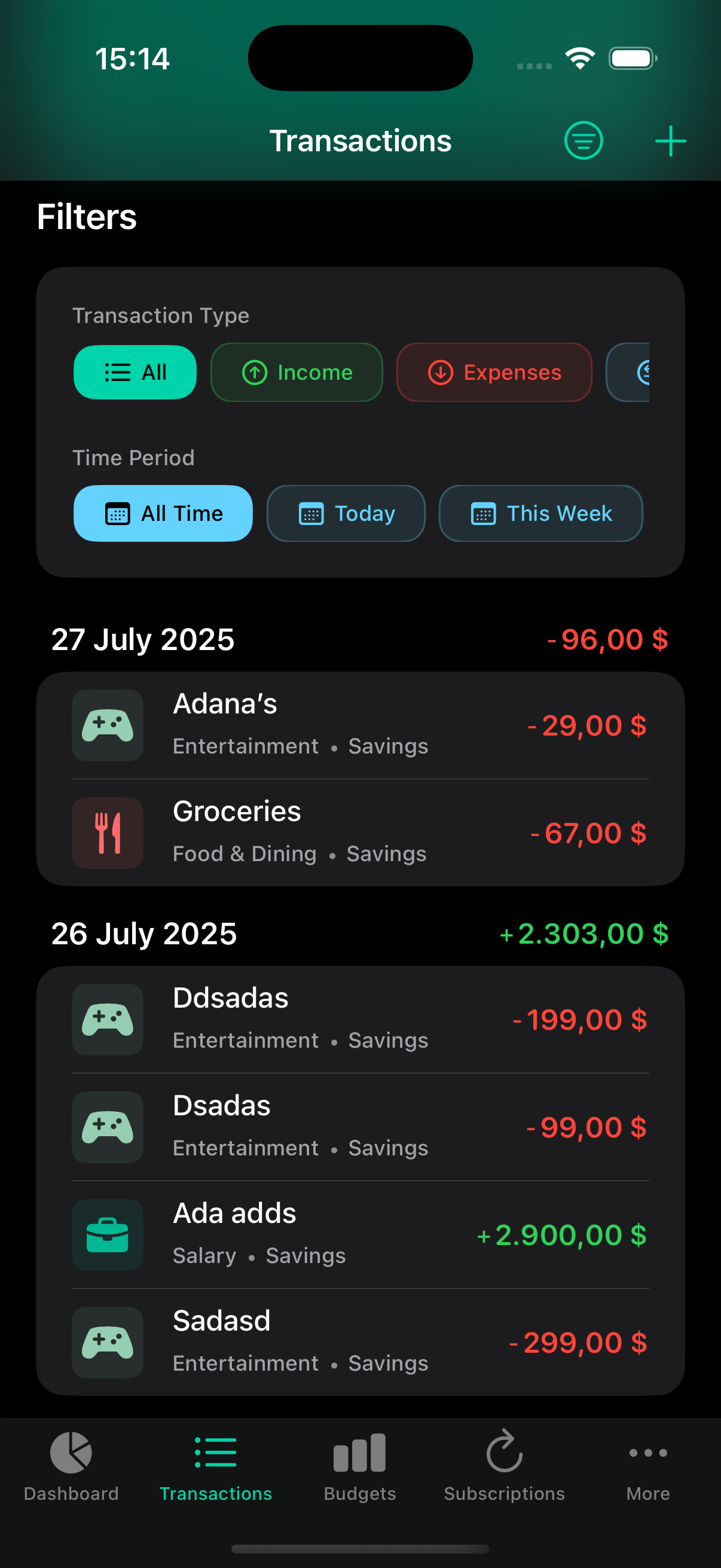 Transactions View